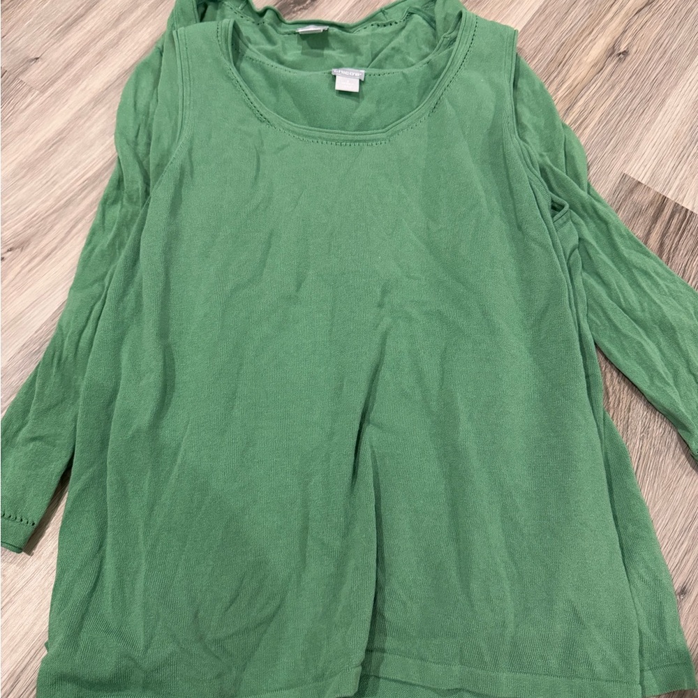 Chico’s Women's Green Scoop Neck Long Sleeve Top & Cardigan Set